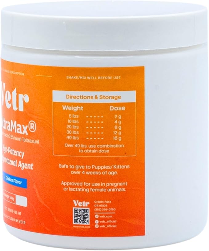 Vetr's Toltramax Toltrazuril Powder for Horses, Dogs, Cats, 100g (2.5%, Chicken)