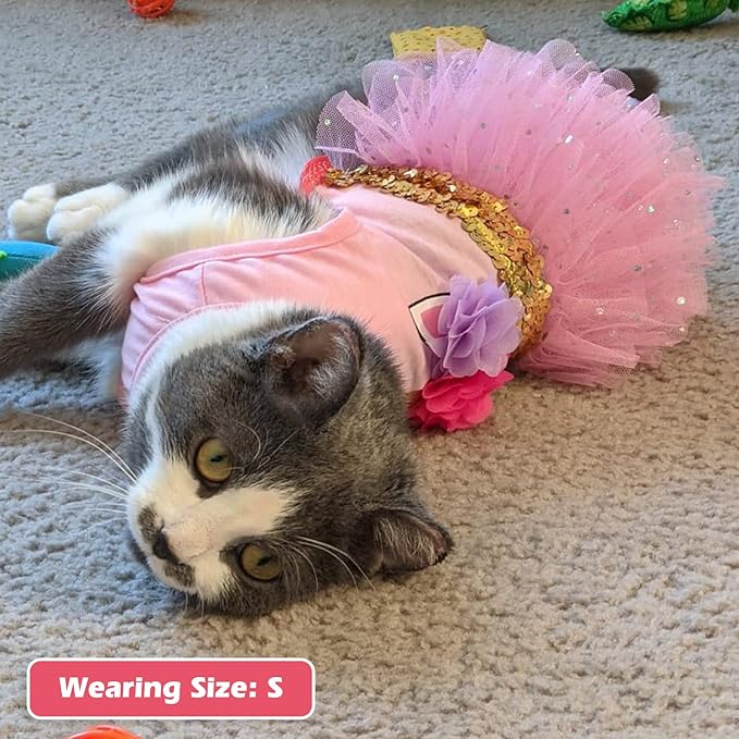 KYEESE Dog Dress Unicorn Tiered Layer Tutu Tulle Dogs Birthday Party Dresses with Sequins Cat Dress Dog Clothes