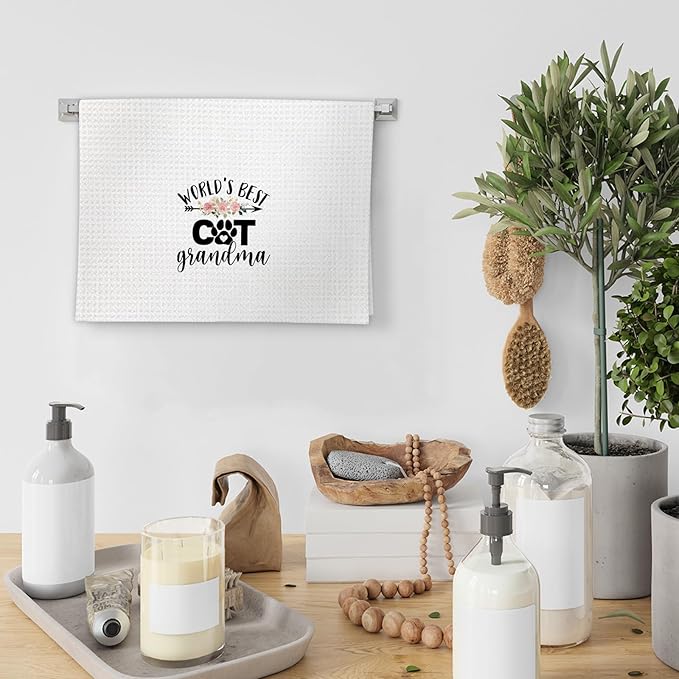 Cat Grandma Gifts Kitchen Towels, Gifts for Cat Grandma Dish Towels, CatLovers Gift Grandma Decorative Hand Towels for Kitchen, World’s Best CatGrandma KitchenBathroom Decor(16x24 Inch)