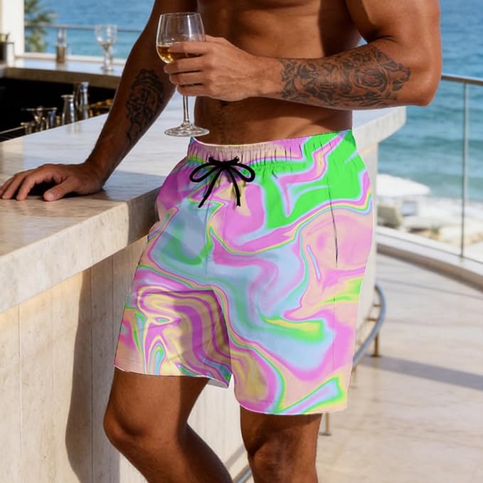Mens Swim Trunks with Compression Liner Quick Dry Zipper Pocket Bathing