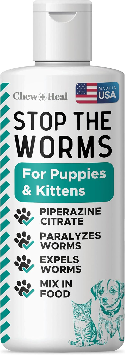 Dog and Cat Dewormer - 12 oz Wormer Liquid to Paralyze and Expel Roundworms - Kitten and Puppy Dewormer