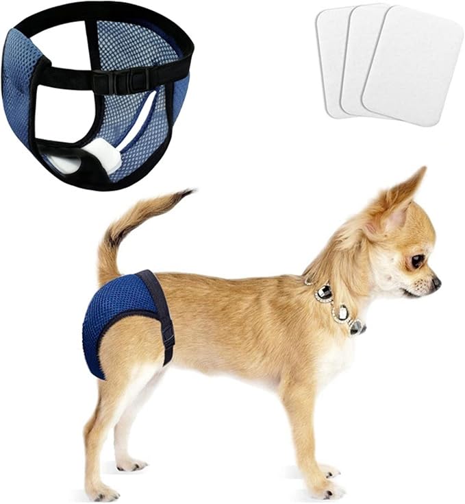 Dog Pants in Heat Reusable Diapers with 3 Replace Diaper, Female Dog Heat Cycle Pants Adjustable Protective Pad for Dogs Blue XL