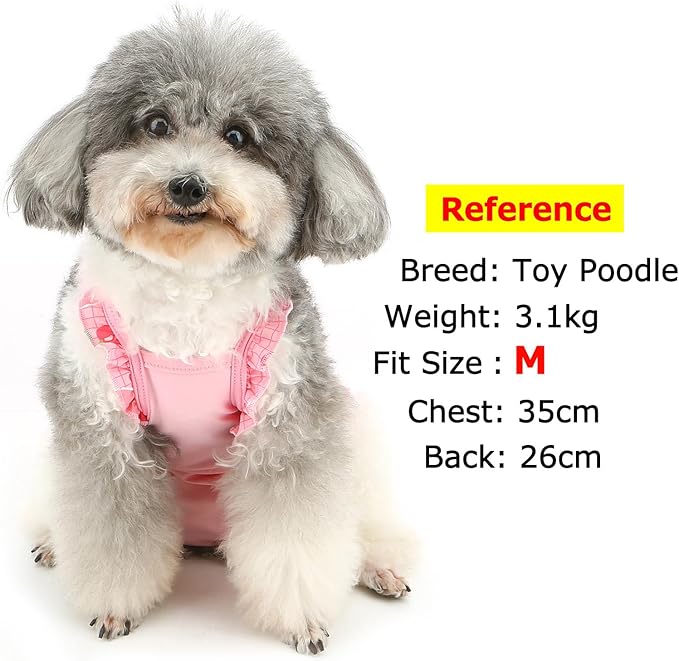 Zunea Washable Female Small Dog Diapers for XS/S Size Dogs Adjustable Suspender Reusable Puppy Sanitary Diaper Pantie Cute Cherry Plaid Nappies Skirt for Doggy Chihuahua Yorkie in Heat Pink L
