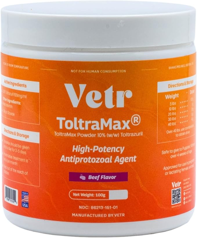 Vetr's Toltramax Toltrazuril Powder for Horses, Dogs, Cats, 100g (10.0%, Beef)