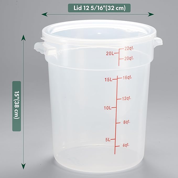CURTA 22 Quart Translucent Round Food Storage Container with Lid, Pack of 4 – NSF Listed, BPA-Free, Commercial-Grade Polypropylene, Freezer & Dishwasher Safe, Non-Stick, Easy-Read Graduations