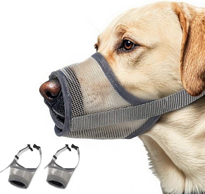 2 Pack Dog Muzzle, Soft Nylon Air Mesh Breathable Pet Safety Muzzle with Nose Protection for Medium Large Dogs, Helps Prevent Biting Barking Chewing
