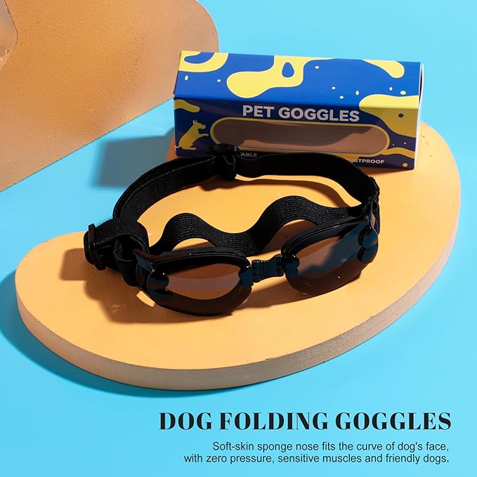NVTED Foldable Dog Goggles, Dog Sunglasses UV Protection Wind Protection Dust Protection Fog Protection Pet Glasses Eye Wear Protection with Adjustable Strap