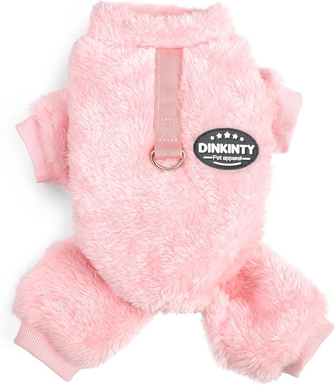 Fleece Dog Pajamas Winter Warm Dog Sweater for Small Dogs Thermal Soft Puppy Pjs Coat Stretchy Jumpsuit Doggie Pet Clothes Outfits Cat Apparel (Pink, Large)