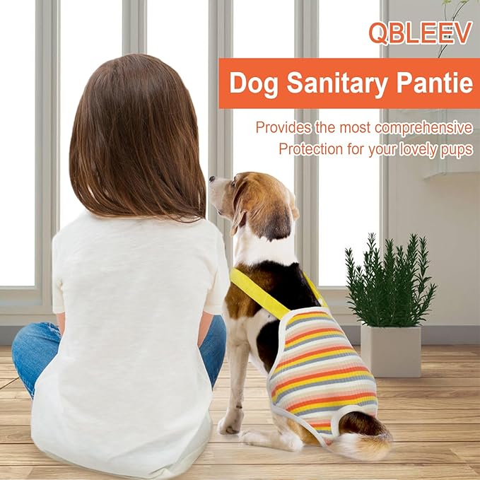 QBLEEV Dog Diapers Female Washable Sanitary Pantie with Adjustable Suspender, Reusable Doggie Diapers for Male Dogs in Heat, Cute Puppy Pet Period Panties Dog Underwear for Corgi French Bulldog S