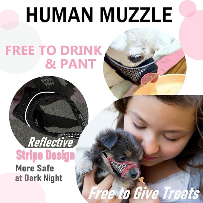 Dog Muzzle, Soft Mesh Muzzles for Small Dogs, Chihuahua Shih Tzu Yorkie Pom, Short Snout Mouth Guard for Barking Biting Grooming, Breathable Adjustable Puppy Muzzle (Cherry-red, XXS)