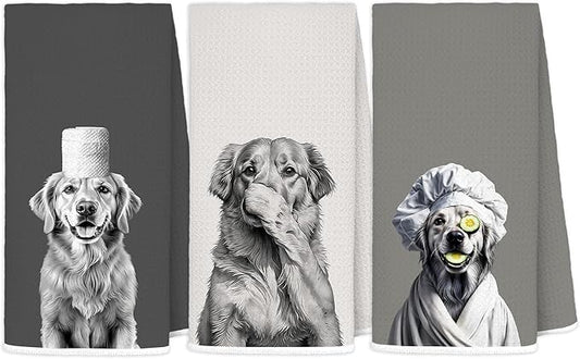 Funny Golden Retriever Hand Towels for Bathroom, Golden Retriever Lover Gifts, Dog Lovers Dad Mom Gifts Decorative Hand Towels for Kids Guest Bathroom Washroom Half Bath, 16x24 Inch Set of 3