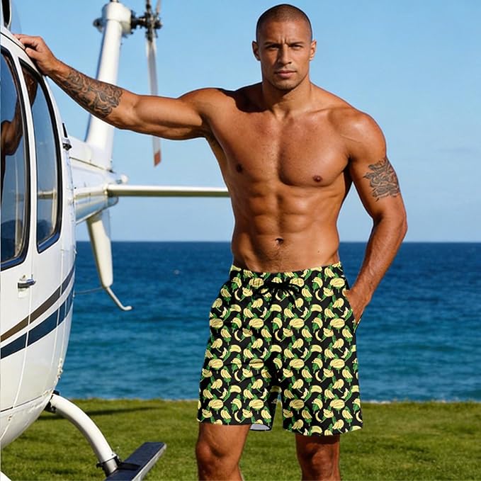 Mens Swim Trunks with Compression Liner Quick Dry Zipper Pocket Bathing