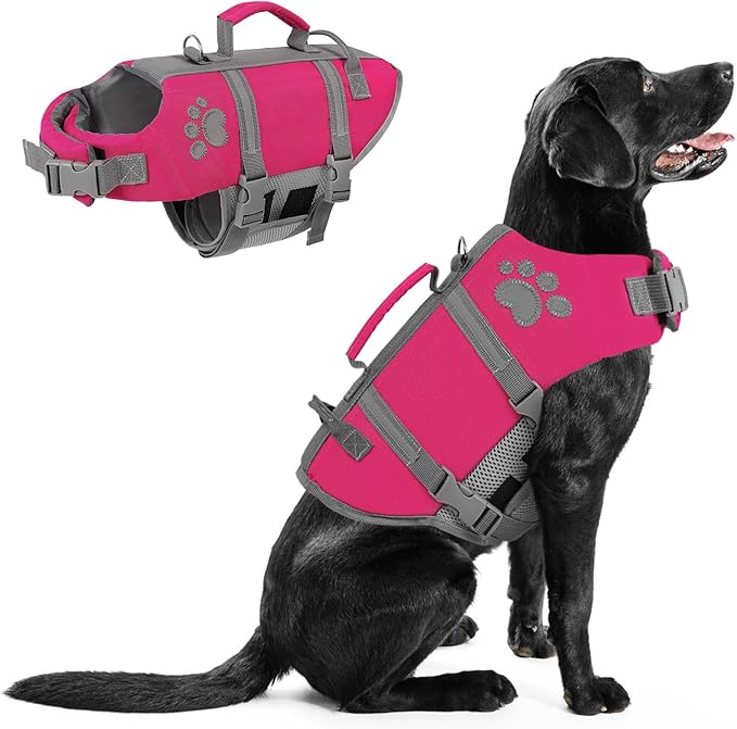 Queenmore Large Dog Life Vest for Swimming, XL Dog Life Jacket with Hoook/Handle, Big Dog Floating Vest for Pool