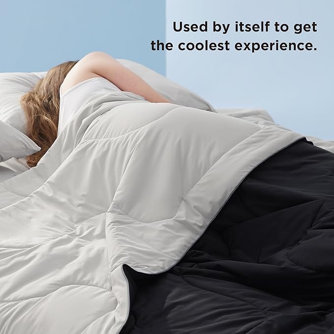 Bedsure Cooling Blankets for Hot Sleepers - Cooling Comforter, Lightweight Cold Summer Blanket for Night Sweats, Ice Breathable Comforter for Couch, Black and Grey, 50x60 Inches