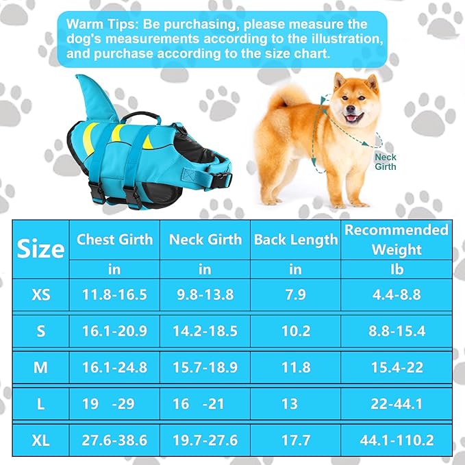 Fragralley Shark Dog Life Jacket, Adjustable Dog Life Vest with Shark Fin, Suit for Small Medium Large Dog Life Vest for Swimming and Boating