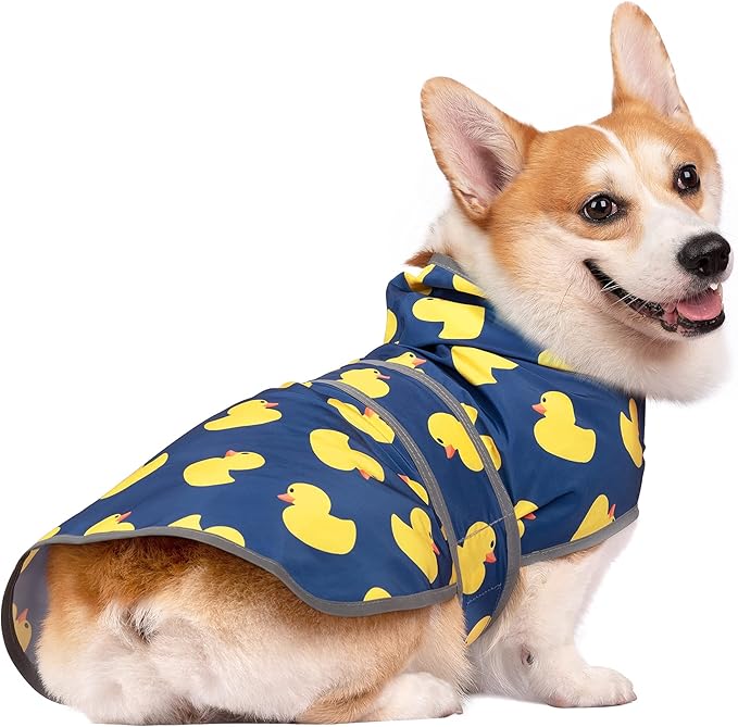 Dog Raincoat for Small Dogs Puppies Waterproof Jacket Hooded Rain Coats with Reflective Strips Leash Hole & Poncho Adjustable Fit (Duck,XS)
