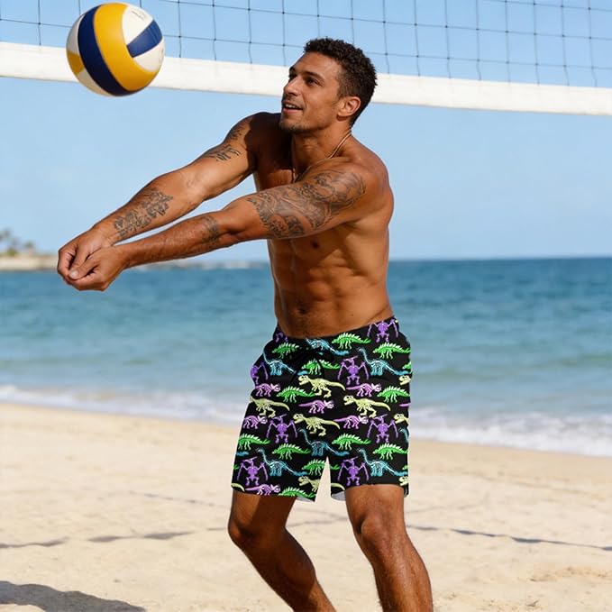 Mens Swim Trunks with Compression Liner Quick Dry Zipper Pocket Bathing