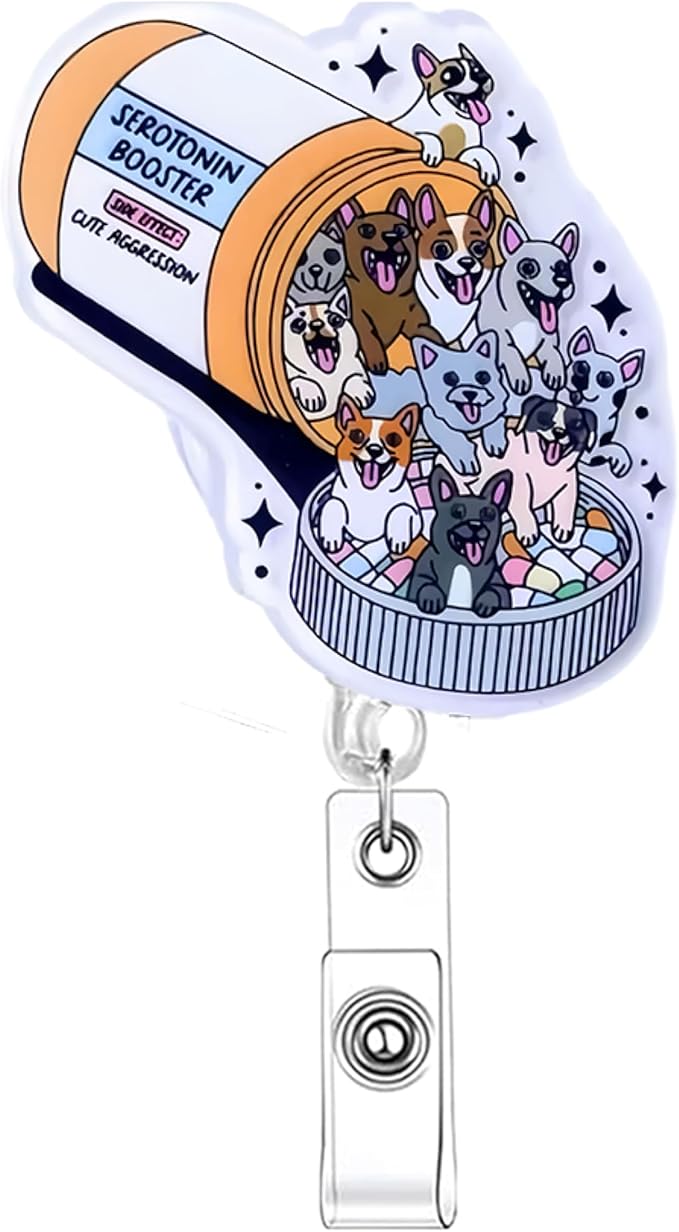 Funny Dog Nurse Badge Reel, Cute Work Badge Holder with Retractable Clip, Cute Nursing Vet Tech Technician Veterinary Pharmacy Mental Health RN Medical Worker Office Accessories Gifts (Dog)