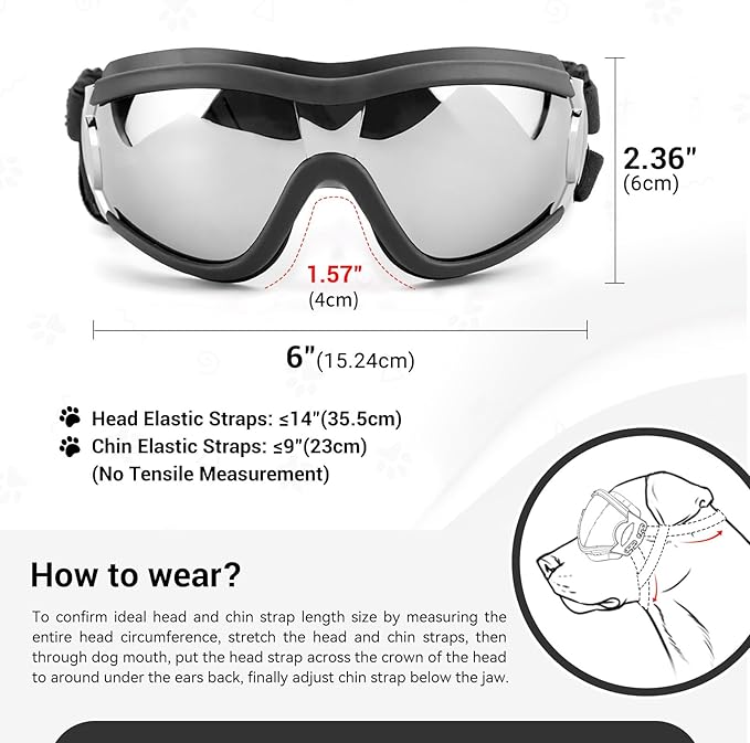 PETLESO Dog Goggles Sunglasses for Large Breeds - 2PCS Black & Clear UV Protection Set, Windproof Eye Wear for Medium to Large Dogs, Ideal for Riding/Driving/Hiking