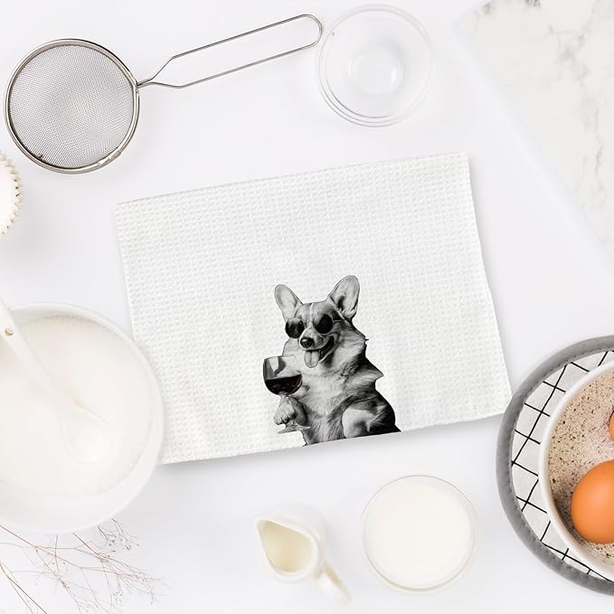 Corgi Gifts Wine Dog Kitchen Towels, Corgi Gifts for CorgiLovers Wine Lovers Decorative Hand Dish Towel for Kitchen Home Bar, Funny CorgiDog WineLover Home Bar Kitchens Decor(16x24Inch)