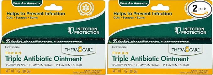 Thera Care Triple Antibiotic Ointment, First Aid, Infection Prevention and Protection, 1.0 oz, Topical Wound Care for Minor Scrapes and Cuts (Pack of 2)