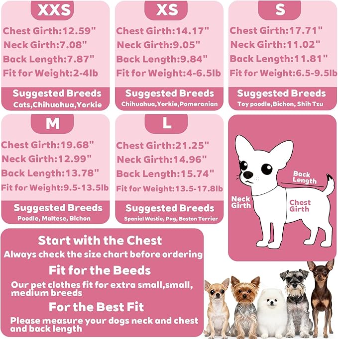 Chihuahua Clothes Dog Pajamas Dog Sweater for Small Dogs Girl Boy Winter Warm Soft Puppy Pjs Stretchy Jumpsuit Doggie Pet Clothes Outfits XXS~L (Pink, Small)