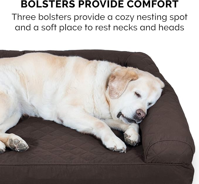 Furhaven Memory Foam Dog Bed for Large Dogs w/ Removable Bolsters & Washable Cover, For Dogs Up to 125 lbs - Quilted Sofa - Coffee, Jumbo Plus/XXL