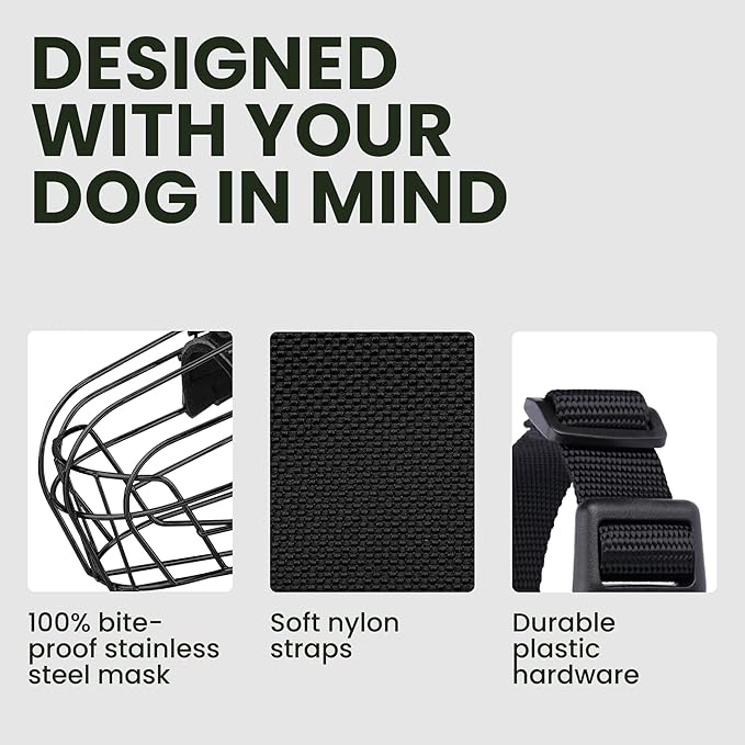 BRONZEDOG Pitbull Dog Muzzle Breathable Metal Basket for Large Dogs Amstaff Staffordshire Terrier Biting Chewing Barking (Nylon, Gray)