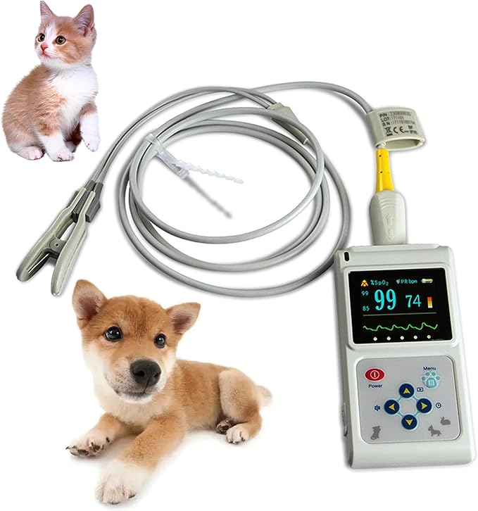 Handheld Veterinary Pulse Oximeter - Rechargeable Pet Health Monitor with Ear/Tongue Sensor, Digital Pulse Rate Meter for Dogs, Cats & Animals, Easy to Use and Accurate Monitor