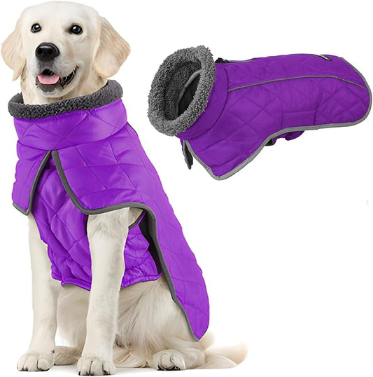 Fragralley Dog Coat Medium, Waterproof Dog Jacket with Warm Fleece Lining, Adjustable Reflective Dogs Winter Coat, Turtleneck Pet Coats for Cold Weather (Purple M)