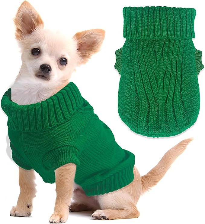 Dog Sweater for Small Dogs Autumn Winter Dog Knitted Sweaters Warm Puppy Clothes Turtleneck Pullover Sweater Thick Pet Knitwear for Chihuahua Teacup Dogs Yorkie (Bright Green, Medium)