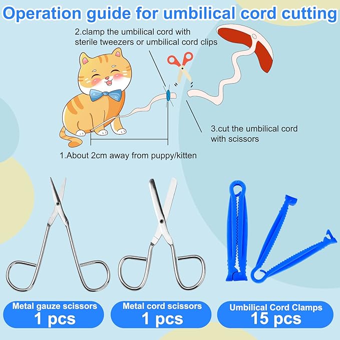 Silkfly 51pcs Puppy Kitten Whelping Kit Includes Whelping Collars Record Keeping Charts Bulb Aspirator Cord Clamps Feeding Nipple Bottle Scissors Stethoscope Towel Pill Dispenser for Newborn Pet