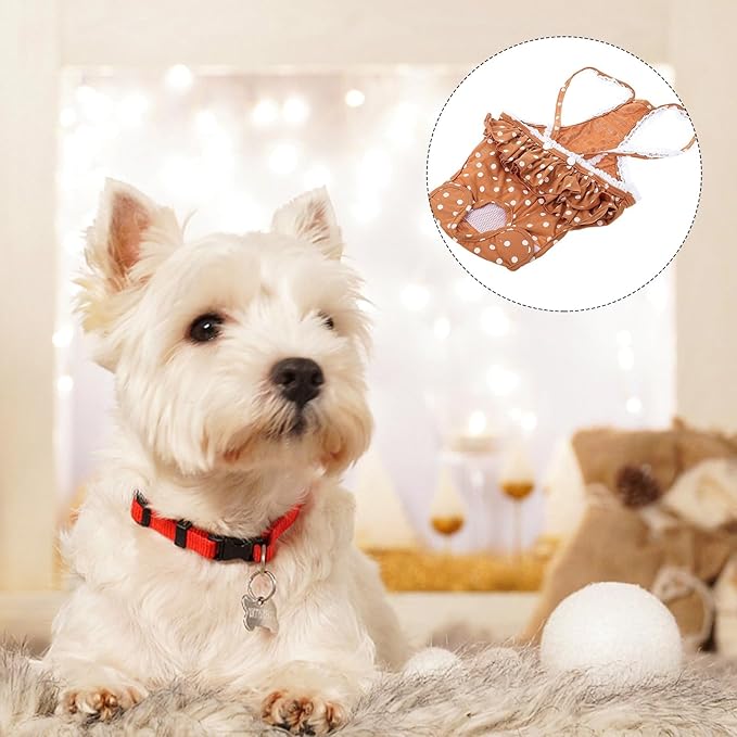 GANAZONO Dog Physiological Pants Female Pet Diapers Puppy Sanitary Panties with Sweet Polka Dot Skirt Brown XXL for Female Dogs in Heat and Incontinence