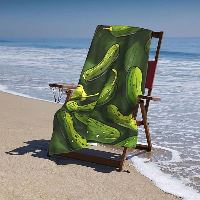 Pickle Beach Towel 31inx51in, Green Sand-Free Microfiber Bath Towel Ultra Soft Quick Dry Pool Towel Absorbent Towel Lightweight Towel for Swimming Bathroom Decor
