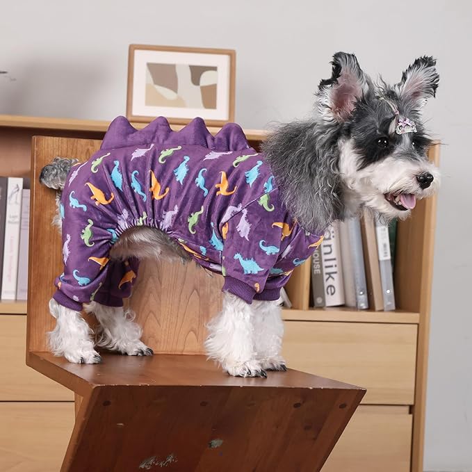 CuteBone Dinosaur Costume Dog Pajamas, Stretchy Spandex Crystal Velvet Sleepwear Coat for Small Dogs, Soft & Warm Pet Outfit Clothes for Cold Weather, Cozy Pullover Design COSP04XS