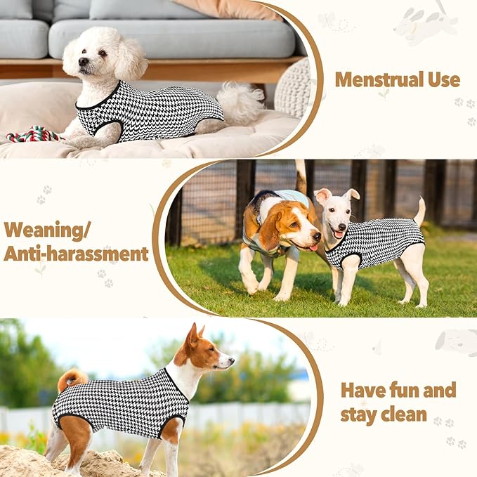 Dog Diapers Suit Period Onesie for Female Dog Sanitary Panties Male Doggy Heat Diapers Cover Fit for Small Medium Dogs Black Plaid, X-Large