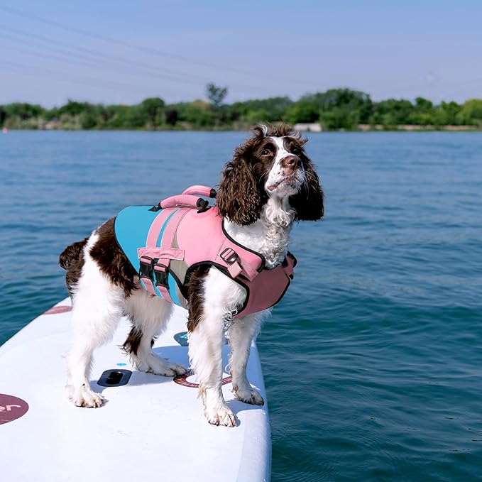 Kuoser Dog Life Jacket with Rescue Handle, High Flotation Dogs Swim Vest with Reflective Strips,Adjustable Dog Life Vest for Swimming, Boating, Pool&Beach, Doggy Lifejacket for Small Medium Large Dogs