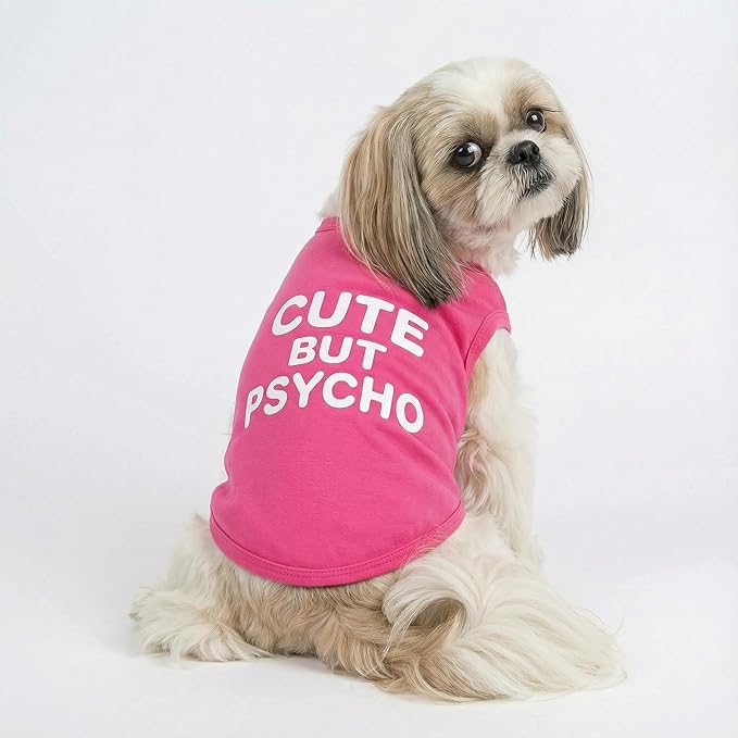 Fitwarm Cute But Psycho Dog Shirt, Summer Clothes for Small Dogs Girl, Funny Pet Outfit, Pink, White, Large