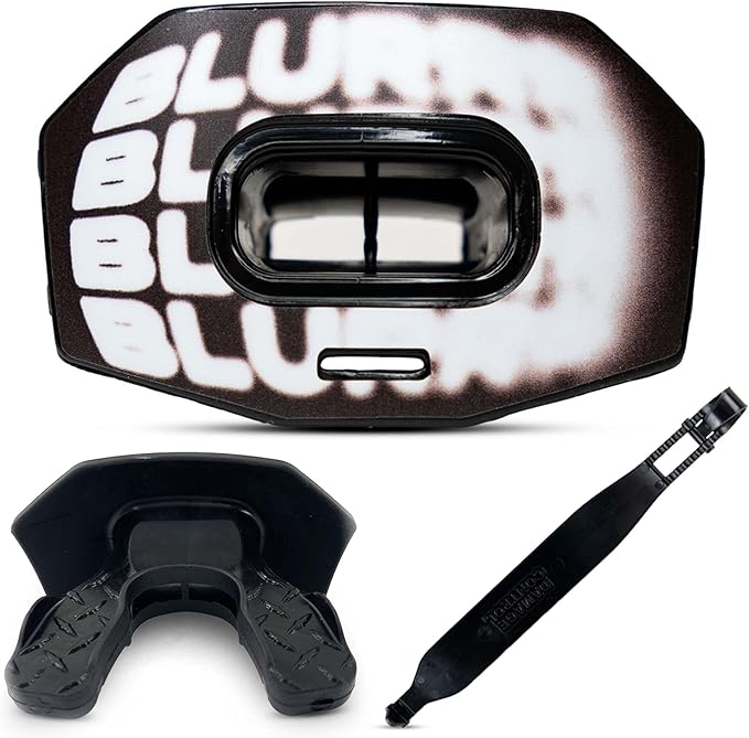 DAMAGE CONTROL Youth Football Mouth Guard – Breathable No Boil Mouthpiece, Protects Lips & Teeth, Works with Braces, Includes Helmet Strap – Sports Gear & Accessories (Blurr)