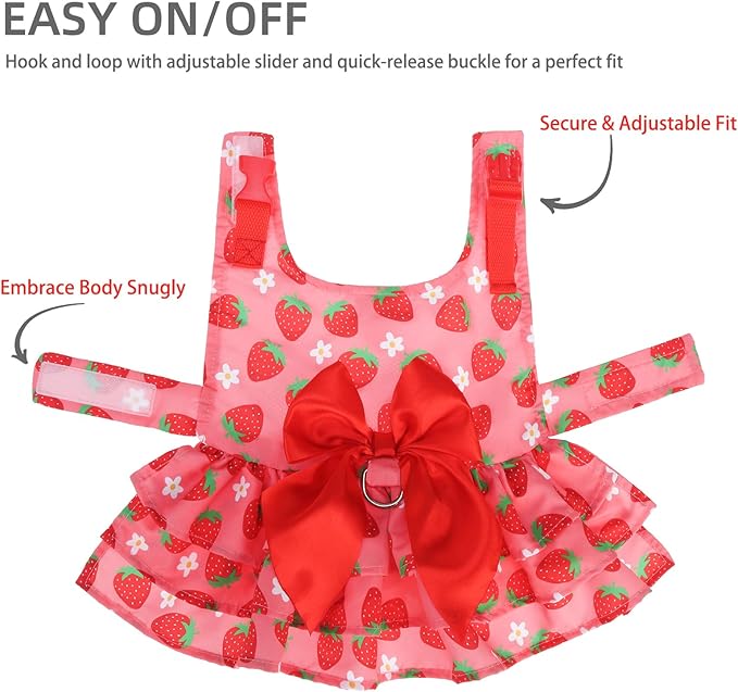 PUPTECK Cute Dog Dress with Bowknot and Leash Ring, Soft Breathable Dog Clothes Puppy Princess Girl Outfit, Pet Apparel Costume for Small Medium Sized Dogs, Pink Strawberry M
