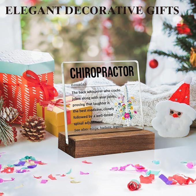 Chiropractor Definition Acrylic Sign with Wood Stand, Spine PT Top Chiropractor Gifts, Chiropractic Sign Gifts, Funny Office Living Room Desk Plaque Decor for Spine Doctor