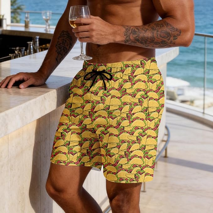 Mens Swim Trunks with Compression Liner Quick Dry Zipper Pocket Bathing