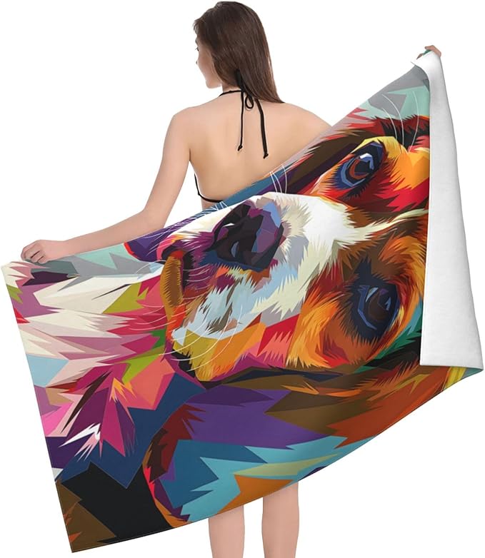 Colorful Beagle Beach Towel Dog Sand-Free Microfiber Bath Towel Ultra Soft Quick Dry Pool Towel Absorbent Towel Lightweight Towel Gifts for Outdoor Bathroom Swimming Decor 31inx51in