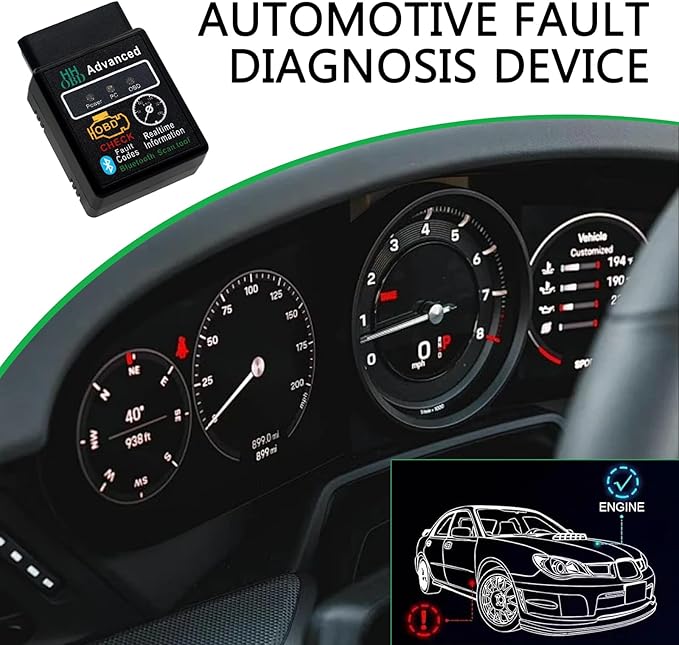 Car OBD2 Bluetooth Diagnostic Tool, Wireless Reset and Clear Fault Codes Device, OBDII Engine Light Eliminates Scanner with Exclusive App, Universal for iOS & Android & Windows (Black)