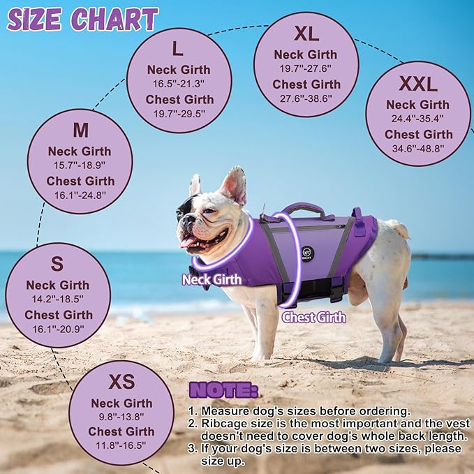 EMUST Dog Life Vest, Lightweight Life Jacket for Dogs with Pockets, Stylish Dog Life Preserver with Rescue Handle & Reflective Stripes for Swimming, Boating, Kayaking, Purple, XS