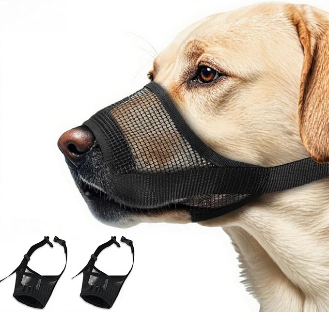 2 Pack Dog Muzzle, Soft Nylon Air Mesh Breathable Pet Safety Muzzle with Nose Protection for Medium Large Dogs, Helps Prevent Biting Barking Chewing