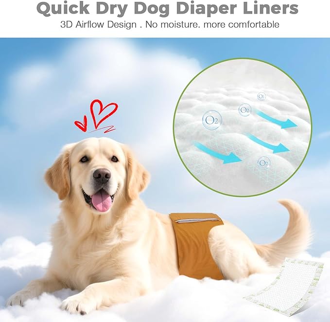 Dog Diaper Liners, 100 Count, Super Absorbent Booster Pads for Male and Female Dogs, Ultra-Thin and Breathable, Long