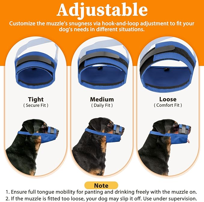 Mayerzon Dog Muzzle for Large Medium Small Dogs, Adjustable Fit, Soft & Sturdy Fabric, Prevents Fierce Barking Biting Chewing, Ideal for Grooming Walking Vet Visits, Allows to Pant Drink (Blue, S)