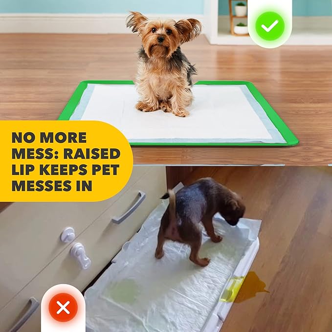 TidyFriend 2 Pack Dog Pee Pad Holder Tray - Fits Up to 24” x 24” Pee Pad Holder for Dogs - Stable Grip, Raised Edges, Quick-Wipe Silicone Surface Dog Pad Holder for Indoor Flooring Protection (Green)