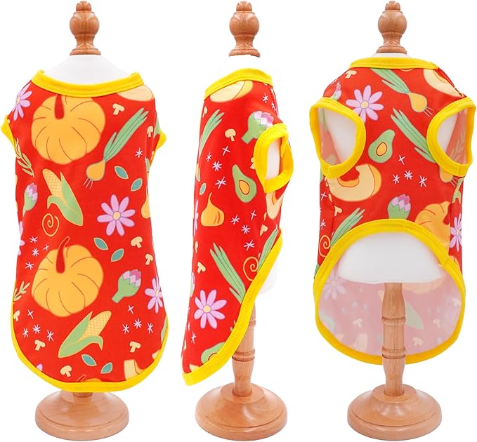 Dog Shirts for Large Dogs Sleeveless Tank Top Tee Clothes Vest Autumn Red Yellow Pumpkin Maple Leaves Light Weight Stretchable Soft for Girl Boy Female Male Outfit L Pack of 2